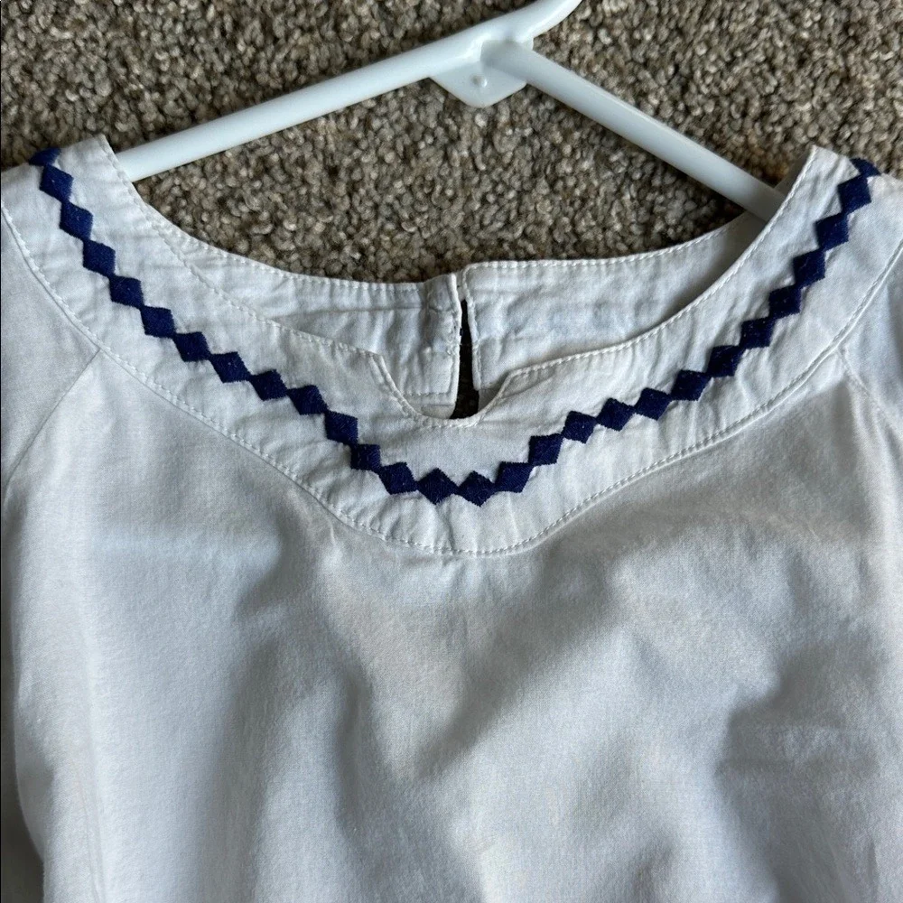 Gymboree Kids White Blue Embroidered Cotton‎ Blouse Top Size 6 Nordic Festive